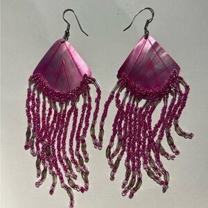 Vintage Pink Mother of Pearl/Abalone Shell Multi-Beaded Earrings